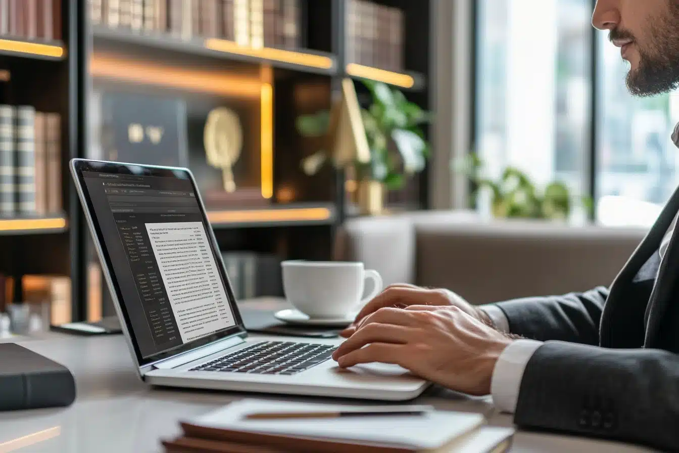 a content writer working for law firms on laptop